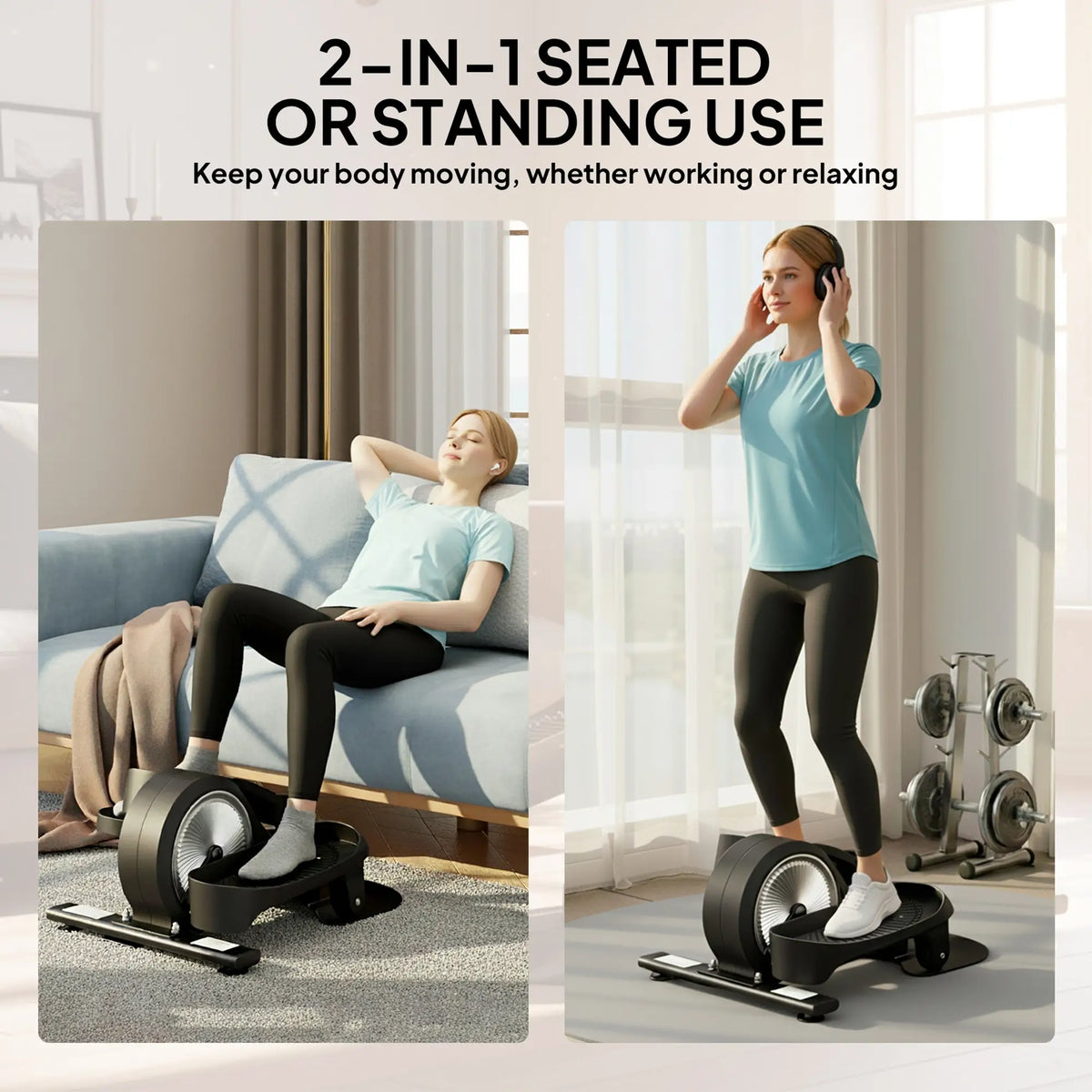 SPORTNOW Under Desk Elliptical Machine with LCD Monitor for 2-in-1 Seat & Stand Up Exercise