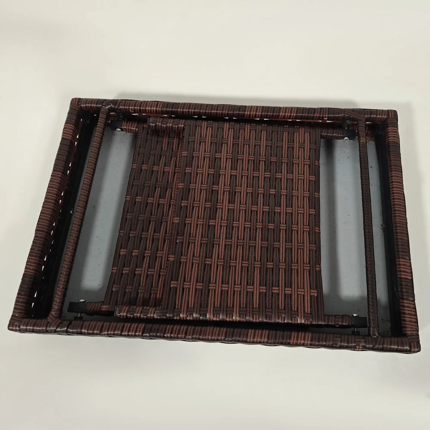 Outsunny Foldable Outdoor Side Table, Rattan Bistro Garden Coffee Table with Steel Frame, Brown