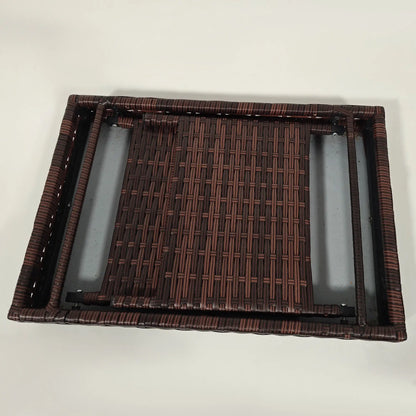 Outsunny Foldable Outdoor Side Table, Rattan Bistro Garden Coffee Table with Steel Frame, Brown