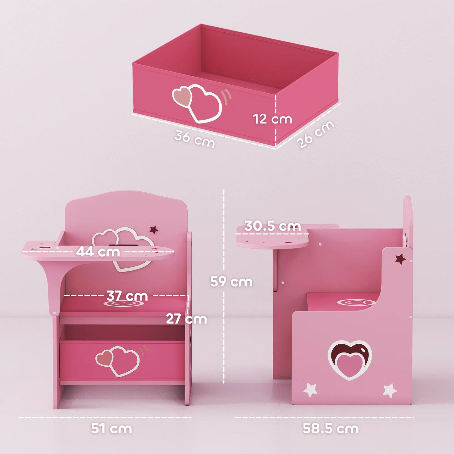 AIYAPLAY Kids Table & Chair Set, Children Desk & Chair with Storage Bins for Playing, Reading, Pink