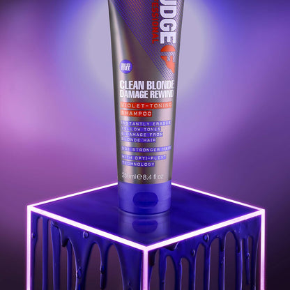 Fudge Professional Purple Hair Toning Shampoo, Travel Size, Clean Blonde Damage Rewind Shampoo, 50ml