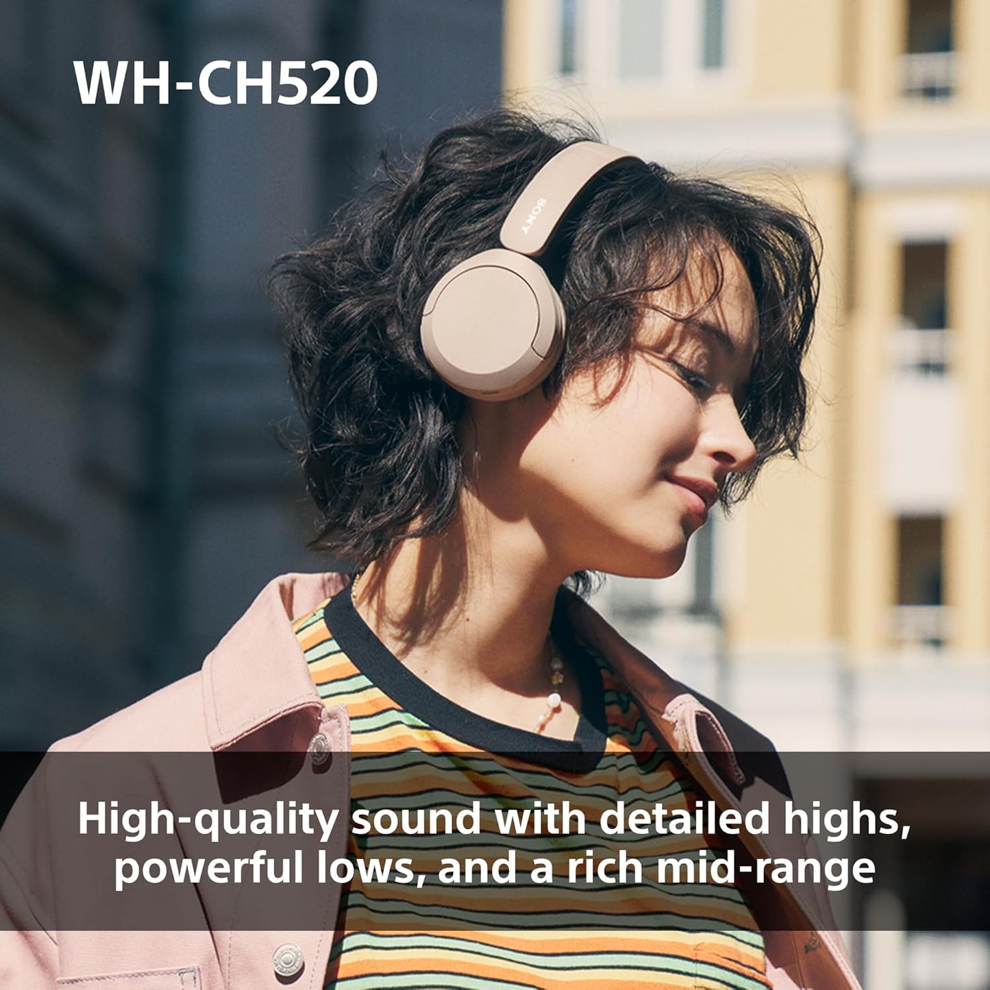 Sony WH-CH520 Wireless Bluetooth On-Ear Headphones, Lightweight, Up to 50hr Battery, iOS & Android - White