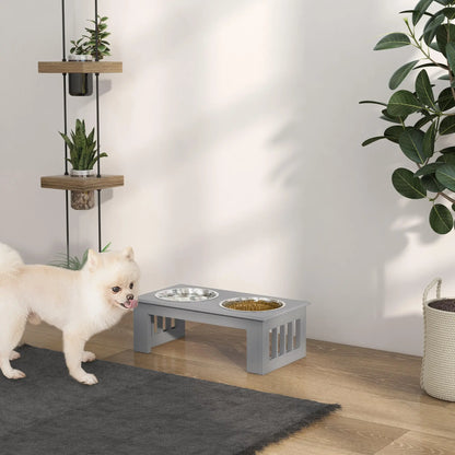 PawHut Raised Dog Feeding Bowls with Stand, Stainless Steel for Extra Small & Small Dog - Grey