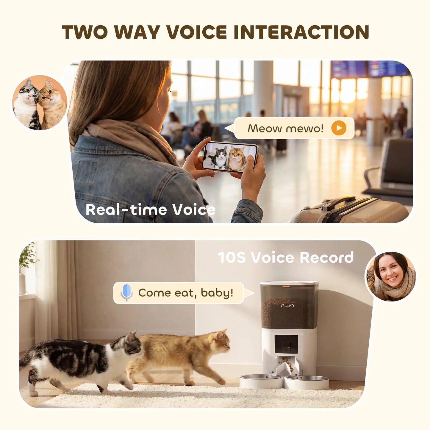 PawHut Automatic Cat Feeder for 2 Cats with HD Camera, 2.4G & 5G WiFi Pet Food Dispenser 6L APP Control