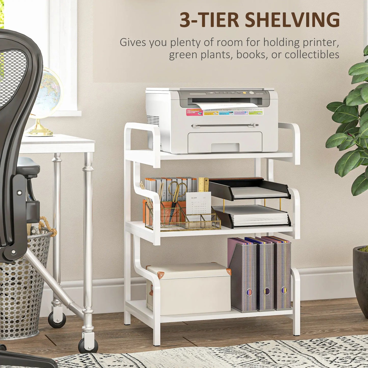 HOMCOM 3-Tier Printer Stand with Storage Shelves, Printer Table, Printer Shelf for Home Office