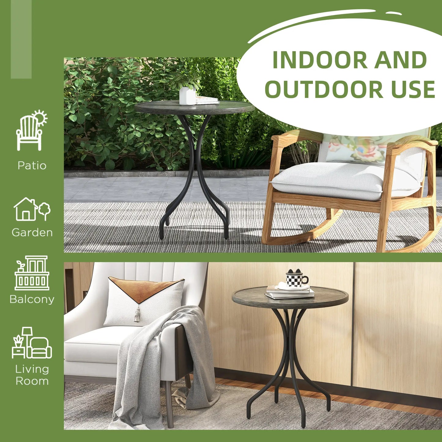 Outsunny Φ66cm Galvanised Steel Outdoor Round Garden Table - Grey
