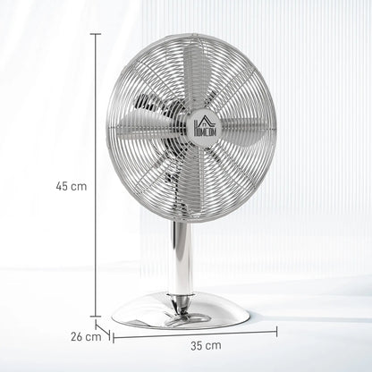 HOMCOM Three-Speed Oscillating Desk Air Fan - Silver-Tone