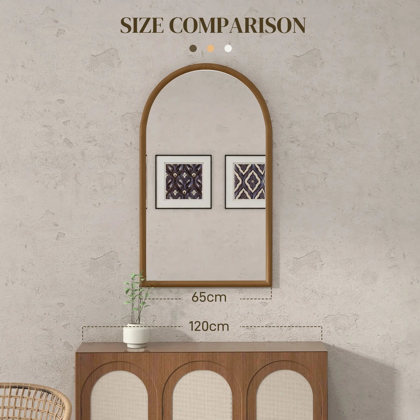HOMCOM 110 x 65cm Wooden Arched Mirror, Wall Mount- Natural Finish