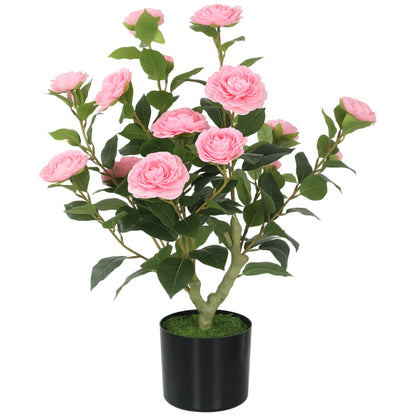 HOMCOM Artificial Camellia Flower Plant in Pot with 116 Lush Leaves & Moss Effect, Pink