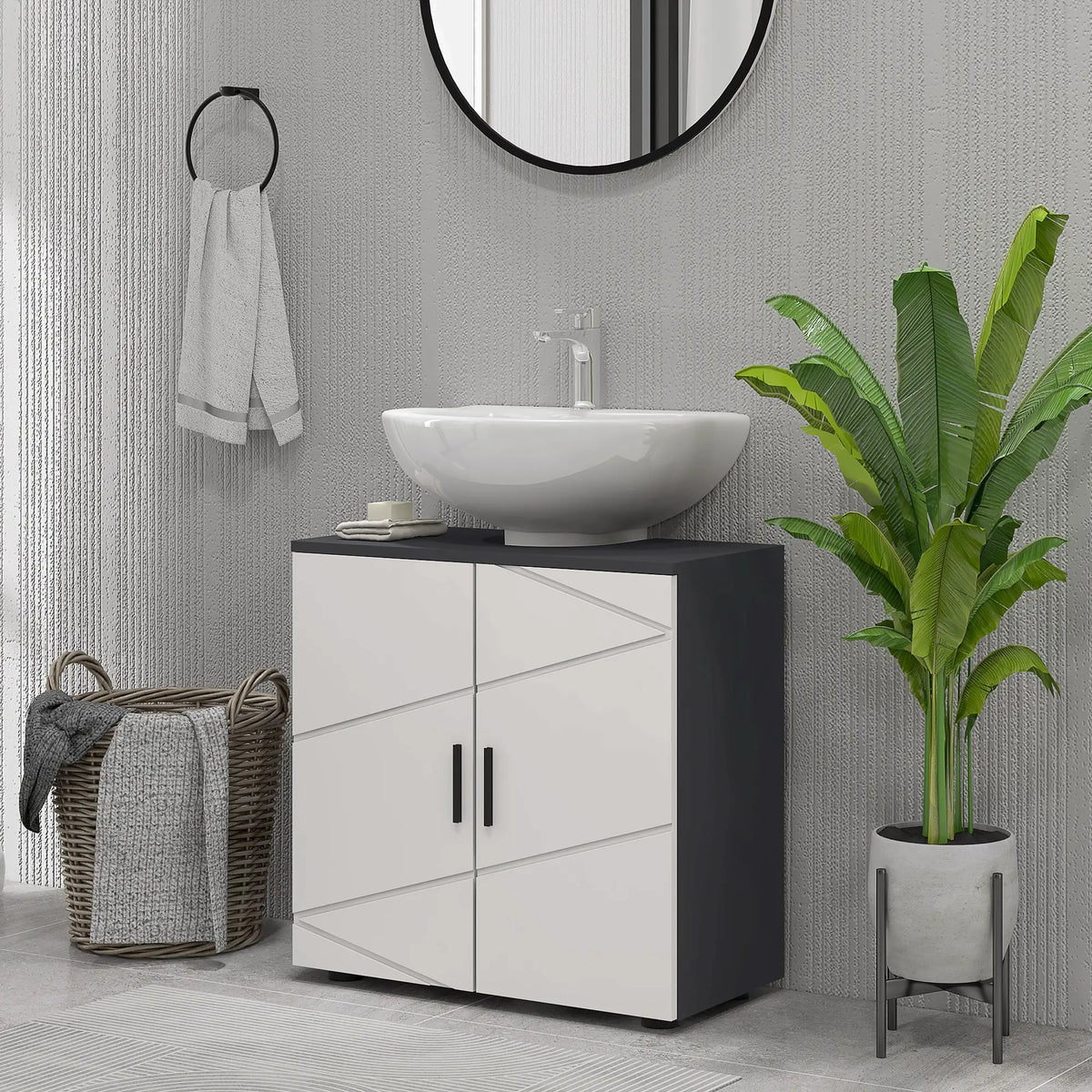 kleankin Under Sink Bathroom Cabinet, Adjustable Shelf, Storage Cupboard for Basin, Light Grey