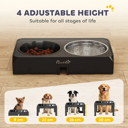 PawHut Raised Dog Bowl with Slow Feeder, 4 Adjustable Heights, Foldable Elevated for Small Medium Large Breeds
