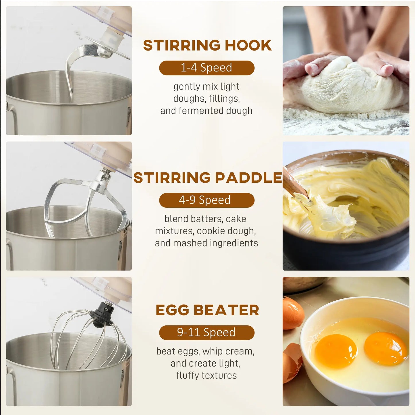 HOMCOM Stand Mixer, 6L Tilt-Head Food Mixer with 11 Speeds, Pulse & Fermentation Function, LED Display, Cream
