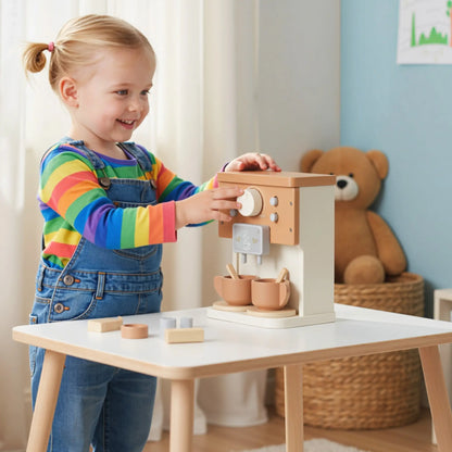 AIYAPLAY Kids Wooden Coffee Machine Toy, Pretend Play Kitchen Accessories Gift for Ages 3+