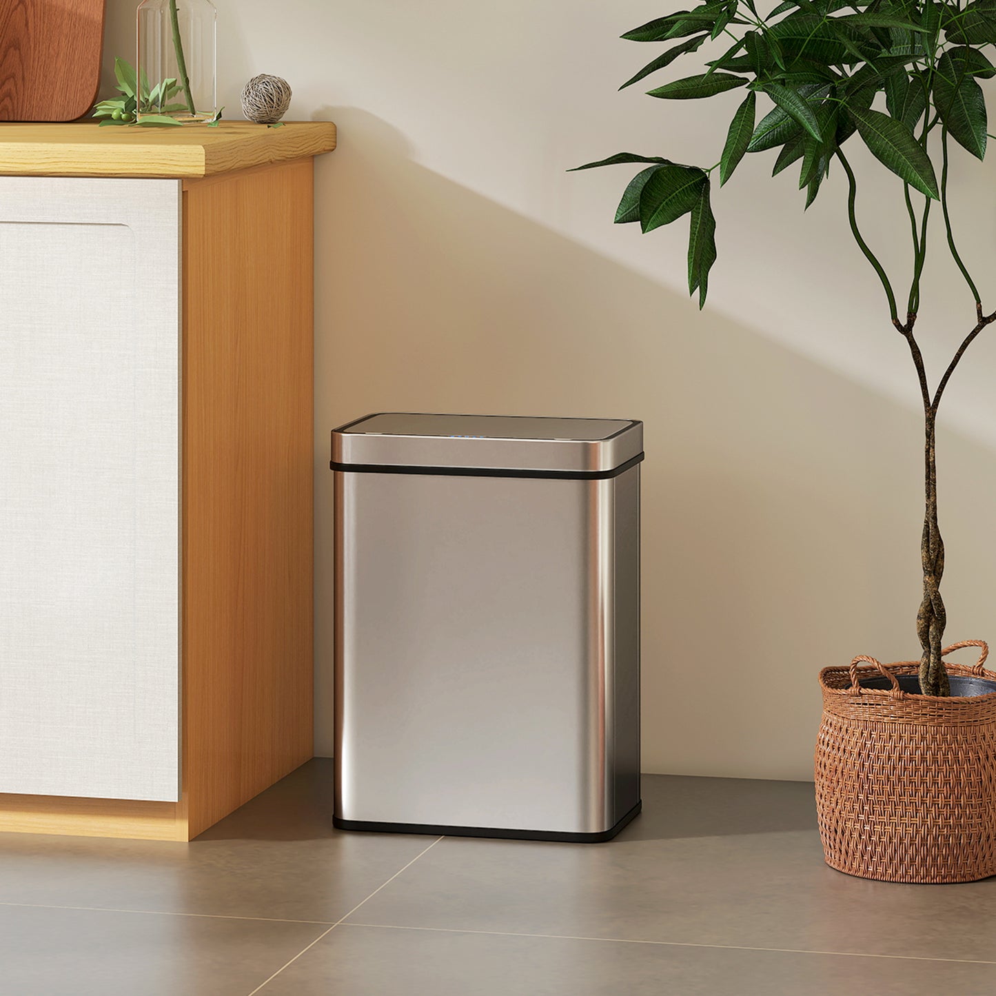 HOMCOM 50L Sensor Can, Sensor Bin with Soft-Close Lid, Fingerprint-Proof Stainless Steel, Silver Tone