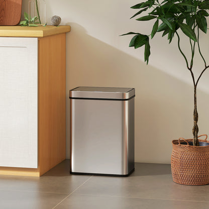 HOMCOM 50L Sensor Can, Sensor Bin with Soft-Close Lid, Fingerprint-Proof Stainless Steel, Silver Tone