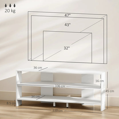 HOMCOM Corner TV Stand with 2 Open Shelves for 47 Inch TV - White