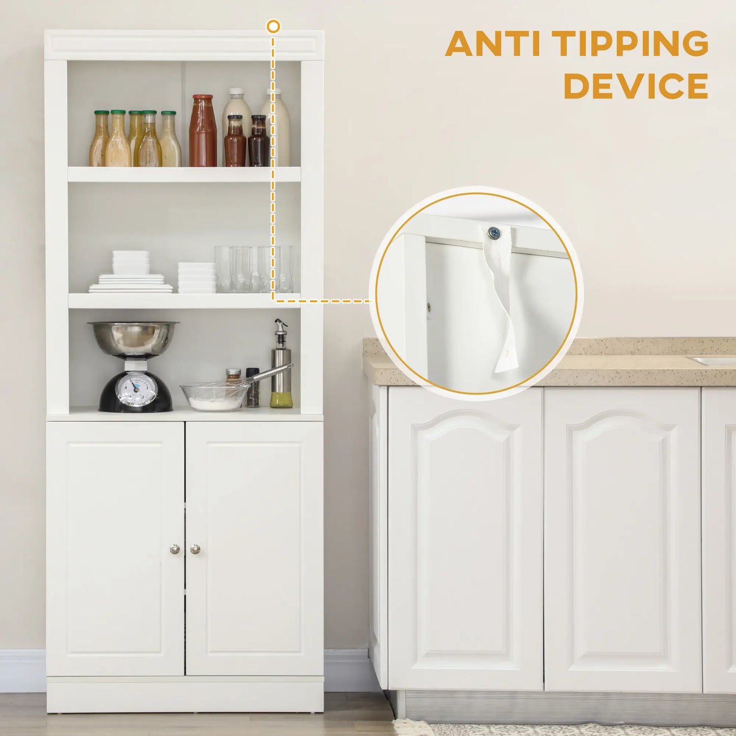 HOMCOM Kitchen Pantry Cupboard with 6-Tier Shelving, Freestanding Double-Door Storage Cabinet, White