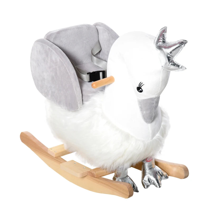 HOMCOM Kids Plush Swan Rocking Horse - Baby & Toddler Rocking Animal Toy