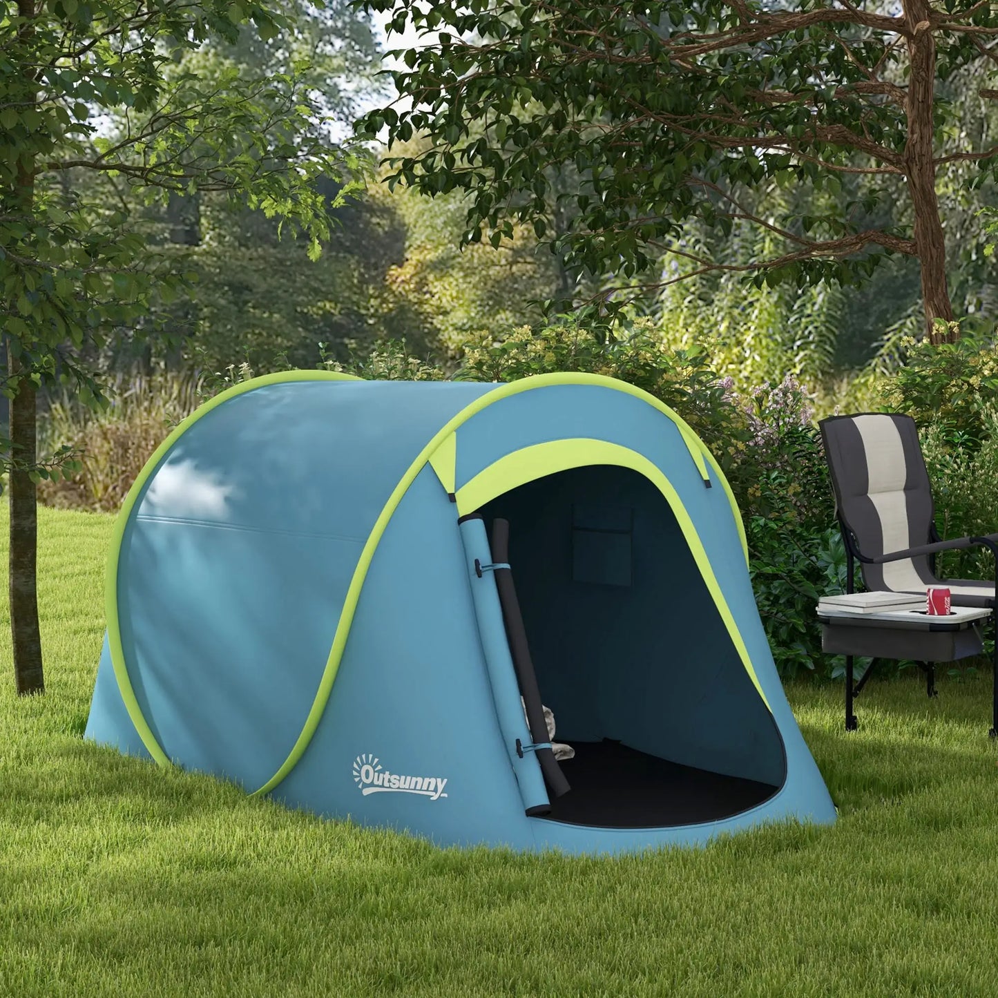 Outsunny Two-Man Pop-Up Camping Dome Tent with Accessories - Blue