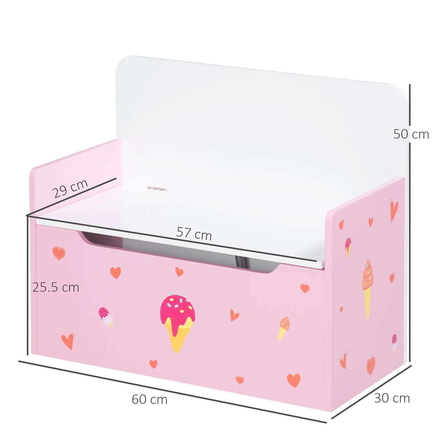 ZONEKIZ 2-in-1 Kids Wooden Storage Chest Bench, Toy Organiser Box w/ Safety Rod - Pink