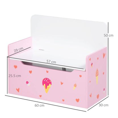 ZONEKIZ 2-in-1 Kids Wooden Storage Chest Bench, Toy Organiser Box w/ Safety Rod - Pink