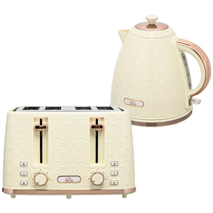 HOMCOM Kettle and Toaster Set, 1.7L 3000W Fast Boil Jug Kettle with Auto Shut Off, 4 Slice Toaster with 7 Level Browning Controls, Beige