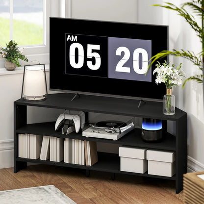 HOMCOM Corner TV Stand with 2 Open Shelves for 47 Inch TV - Black