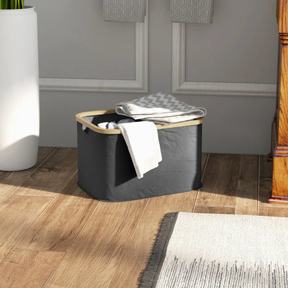 HOMCOM 36L Foldable Laundry Basket, with Bamboo Top Portable and Foldable - Black