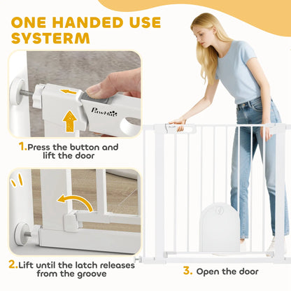 PawHut Dog Gate with Cat Flap Pet Safety Gate Barrier, Stair Pressure Fit, Auto Close, Double Locking, for Doorways, White
