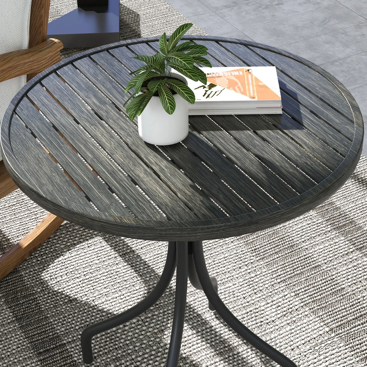 Outsunny Φ66cm Galvanised Steel Outdoor Round Garden Table - Grey