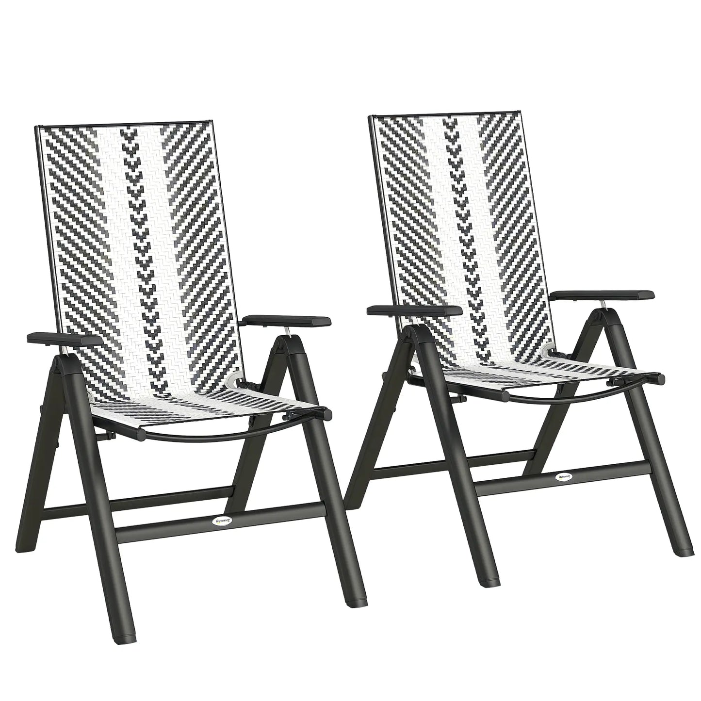 Outsunny Set of Two Foldable Rattan Reclining Garden Chairs - Grey
