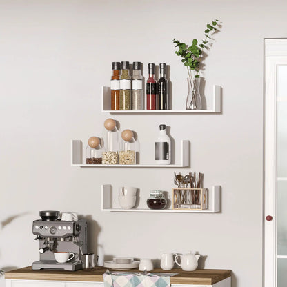 HOMCOM Set of 3 Wooden U-Shaped Floating Shelves Set, Wall Mounted Hanging Bookshelf, White