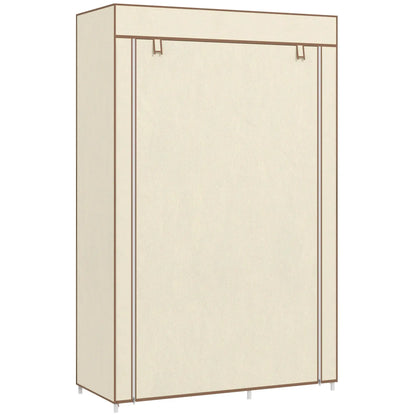HOMCOM Fabric Wardrobe, Portable Wardrobe with 6 Shelves, 1 Hanging Rail, Foldable Closets, Cream White