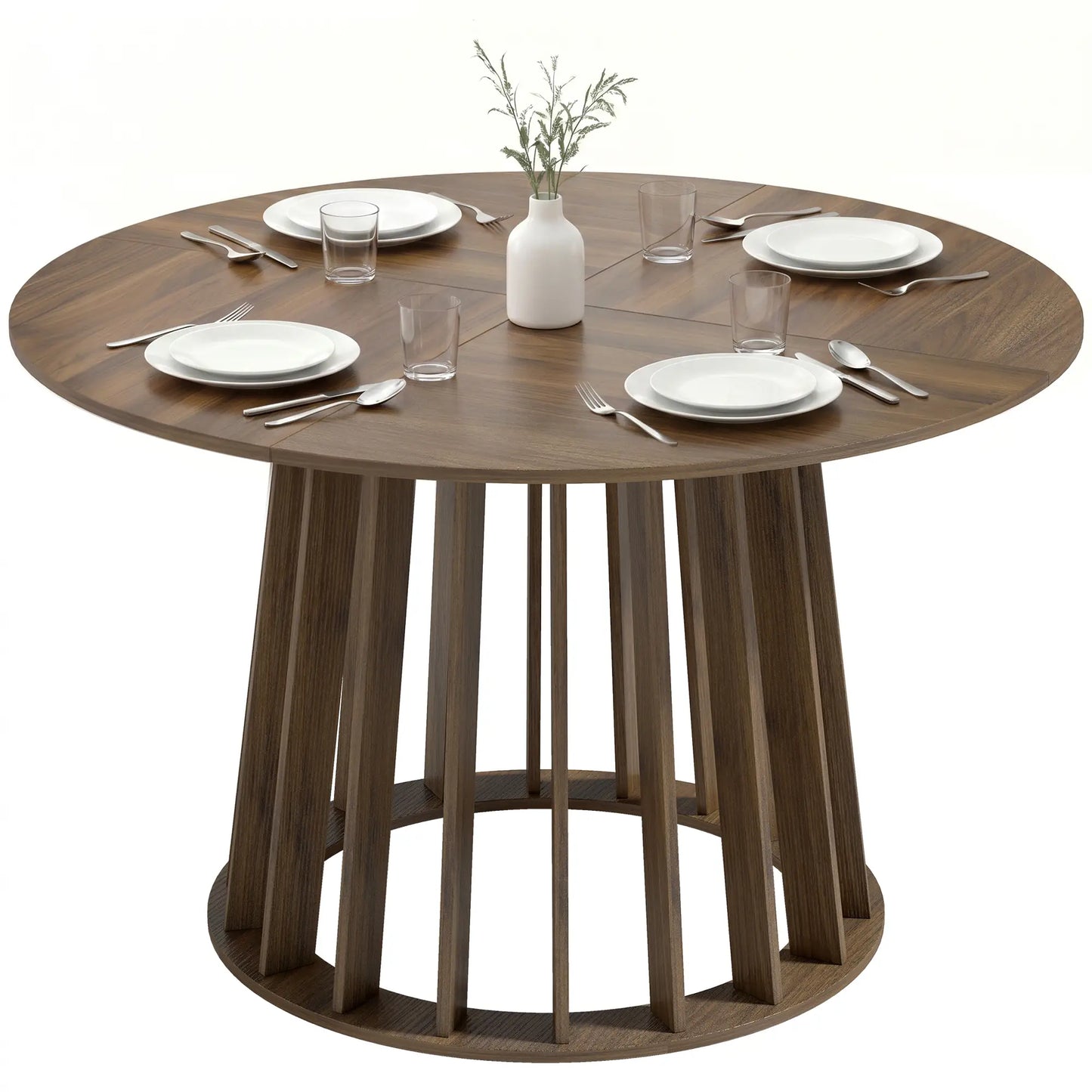 HOMCOM Round Dining Table for 4-6 People Modern Kitchen Table with Slatted Base, Light Walnut