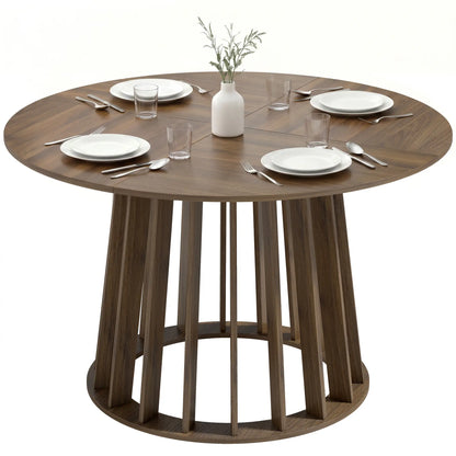 HOMCOM Round Dining Table for 4-6 People Modern Kitchen Table with Slatted Base, Light Walnut
