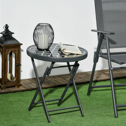 Outsunny Garden Small Coffee Side Table, Outdoor Round Folding Patio Table with Imitation Marble Glass Top