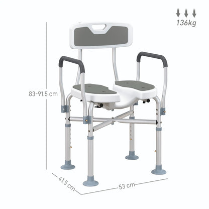 HOMCOM Shower Chair with Upgraded U-Shaped Seat, Height Adjustable Padded Bath Chair with Non-Slip Feet for Elderly Seniors, Grey