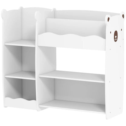 AIYAPLAY Kids Toy Storage Unit, Bear Design Kids Bookshelf & Toy Organiser for Bedroom, Playroom, White