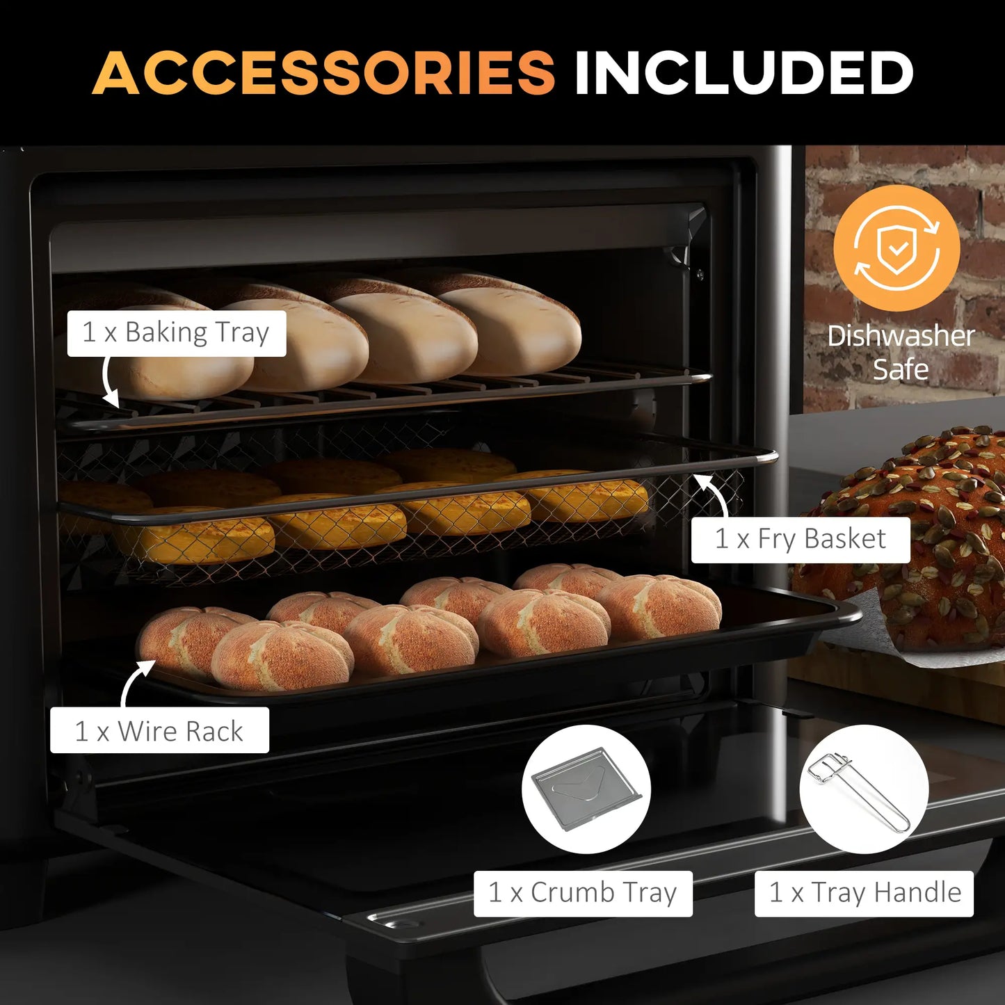 HOMCOM Air Fryer Oven, 13L Mini Oven, Multifunction Countertop Convection Oven w/ 12 Presets 1500W