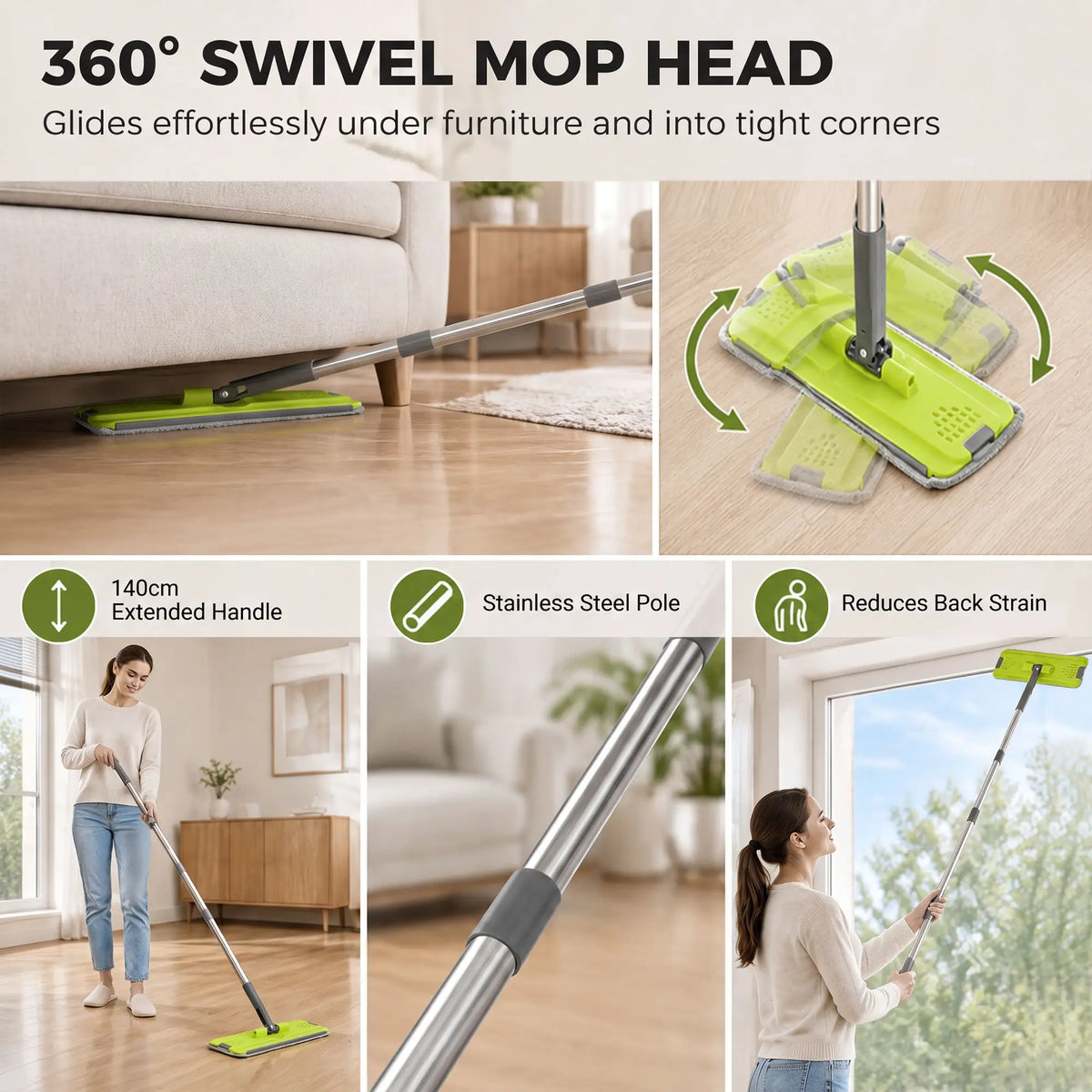 HOMCOM Flat Mop and Bucket with Wringer Set & 2 Chambers, Wet & Dry Use, Dark Grey