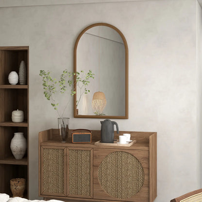 HOMCOM 110 x 65cm Wooden Arched Mirror, Wall Mount- Natural Finish