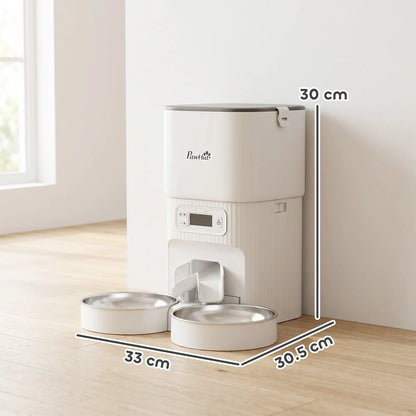 PawHut Automatic Cat Feeder Timed Portion Control Pet Food Dispenser with 2 Stainless Steel Bowls