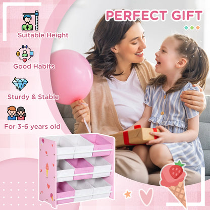 ZONEKIZ Kids Storage Rack with Nine Removable Baskets for Nursery, Bedroom, Playroom - Pink