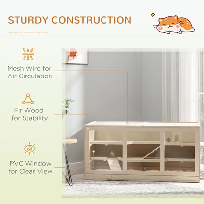 PawHut Wooden Hamster Cage, Small Animals Hutch with Openable Top, Exercise Play House Pen, Natural
