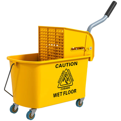 HOMCOM Mop Bucket with Wringer Set on Wheels for Floor Cleaning, 20 Litre Side Press Wringer with Handle, Yellow