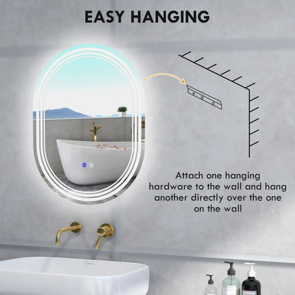 kleankin Bathroom Mirror with LED Lights Makeup Mirror, Anti-fog Touch, Switch, Vertical or Horizontal