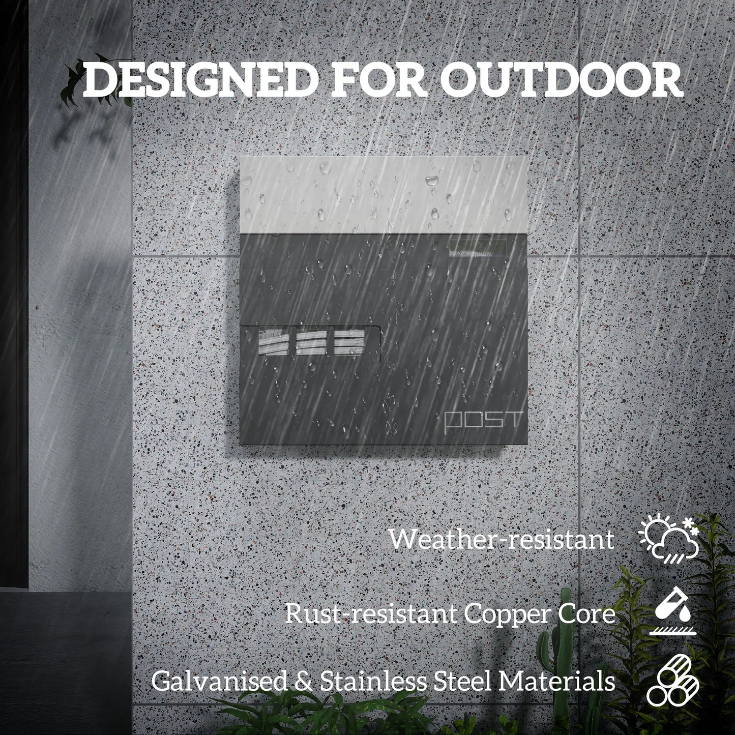 HOMCOM Locking Galvanised Steel Letterbox w/ Viewing Window Post Box, Mailbox - Charcoal Grey/Black