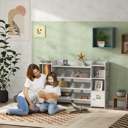 AIYAPLAY Kids Toy Organizers with 8 Removable Storage Bins and Bookshelf, White