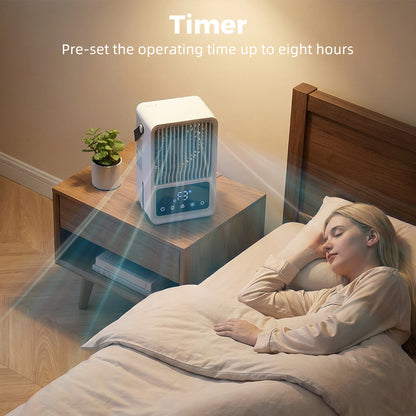 HOMCOM Mini Desk Fan with Humidifier & RGB Light Portable Table Fan with 550ml Water Tank
