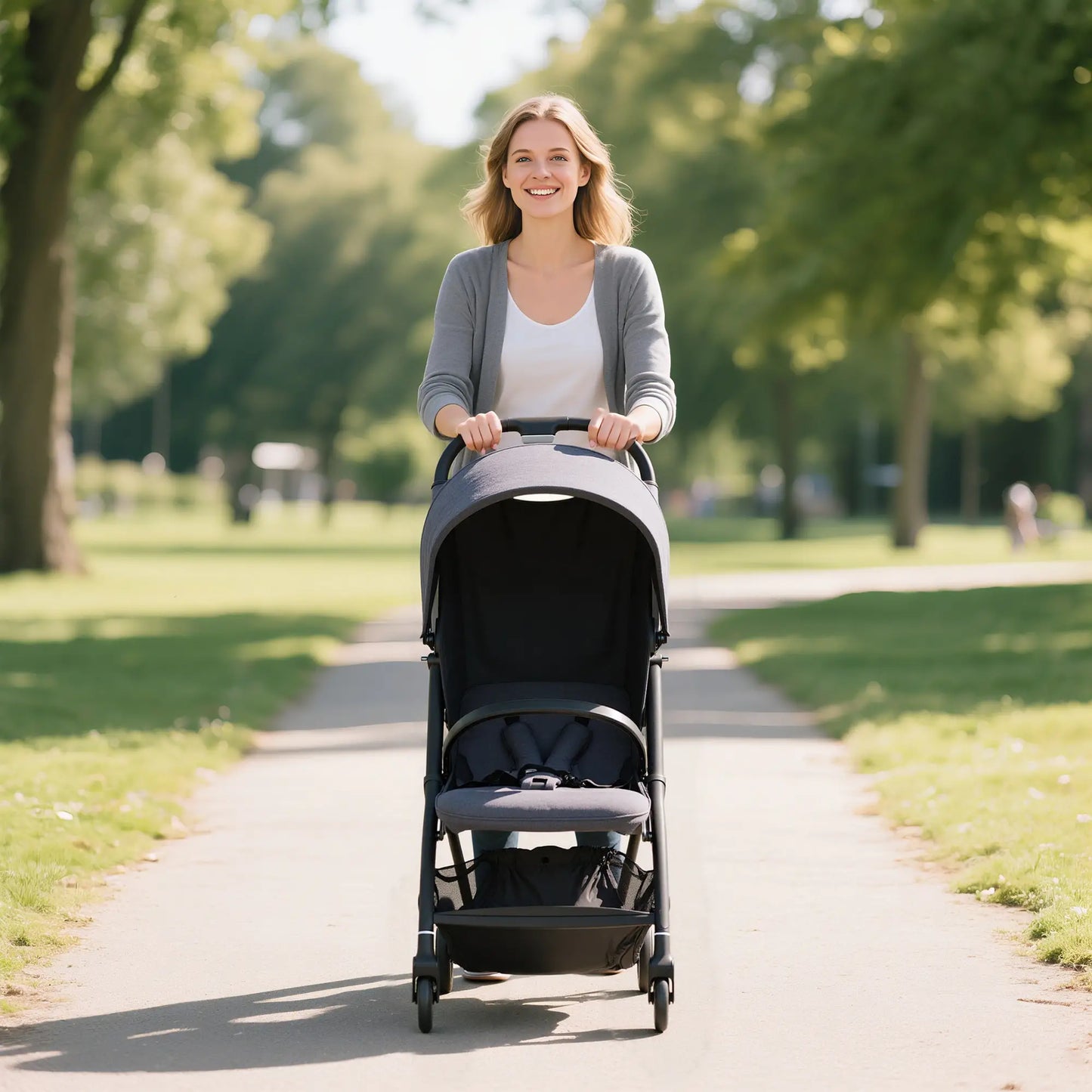 AIYAPLAY Travel Stroller, Lightweight Pushchair, Compact Buggy with Canopy, Basket & Multi-Position Recline, Dark Grey